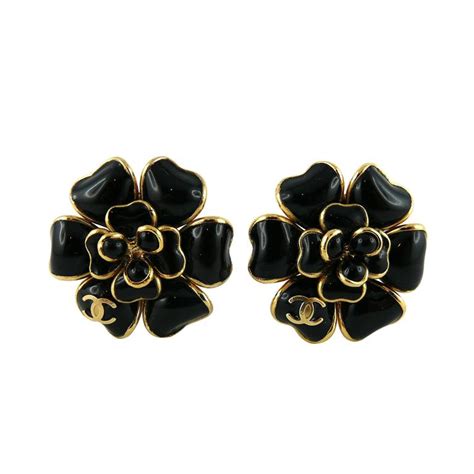 chanel black camellia earrings